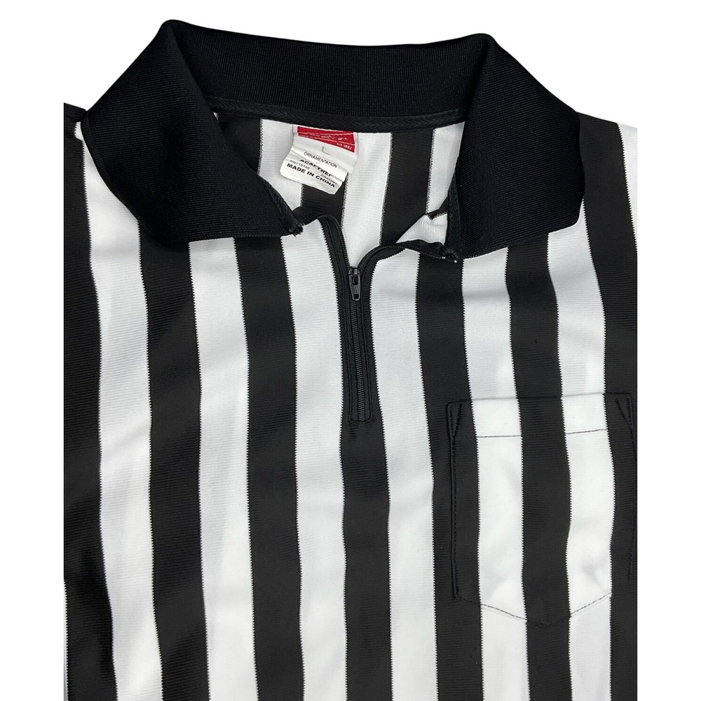 Rawlings Mens Referee Shirt Black White Striped Quarter Zip Uniform Sz Large
